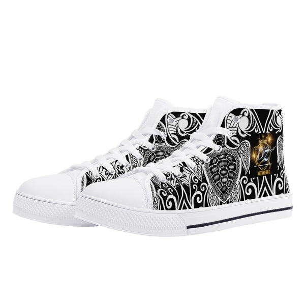 DzThreaDz.Womens Printed + Embroidered High Top Canvas Shoes