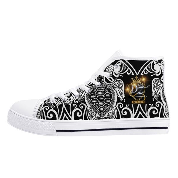 DzThreaDz.Womens Printed + Embroidered High Top Canvas Shoes