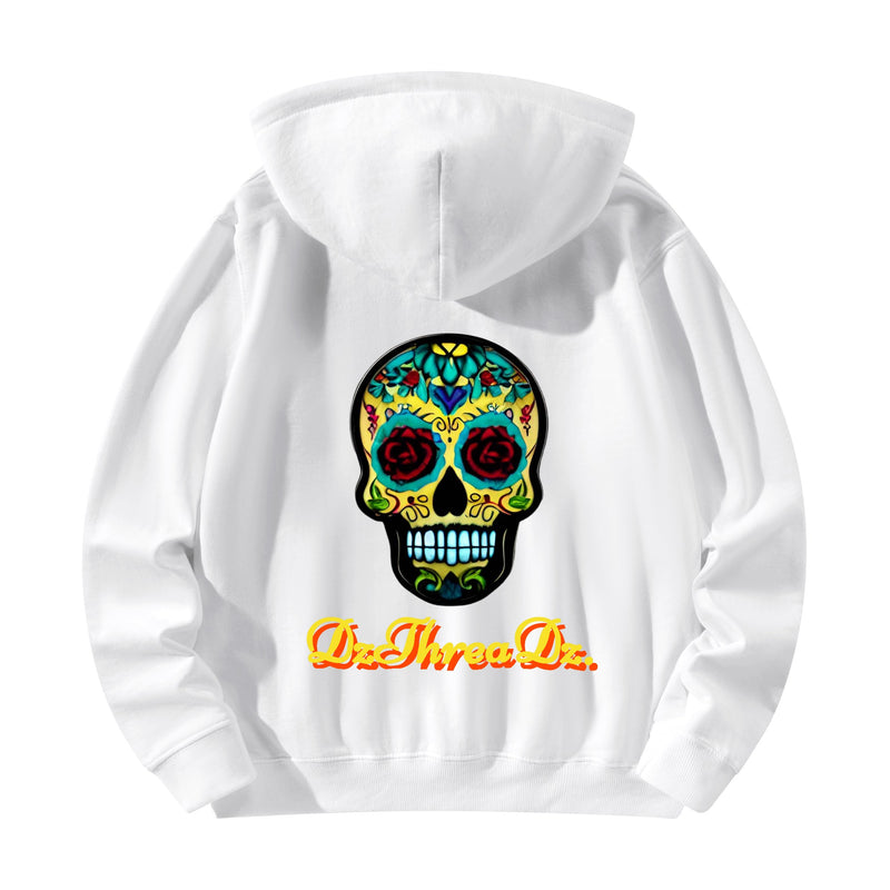 DzThreaDz. Crown/Sugar Skull Front & Back Printing Adult Cotton Hoodie