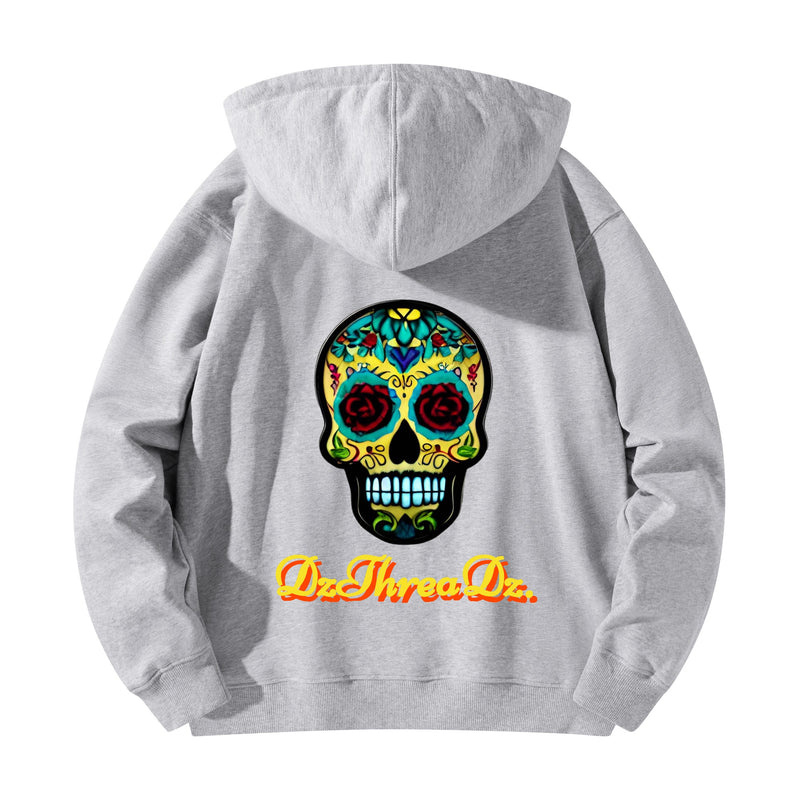 DzThreaDz. Crown/Sugar Skull Front & Back Printing Adult Cotton Hoodie