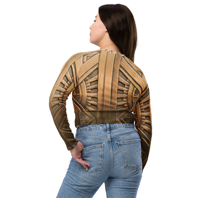 DzThreaDz. Gold Armor Recycled long-sleeve crop top