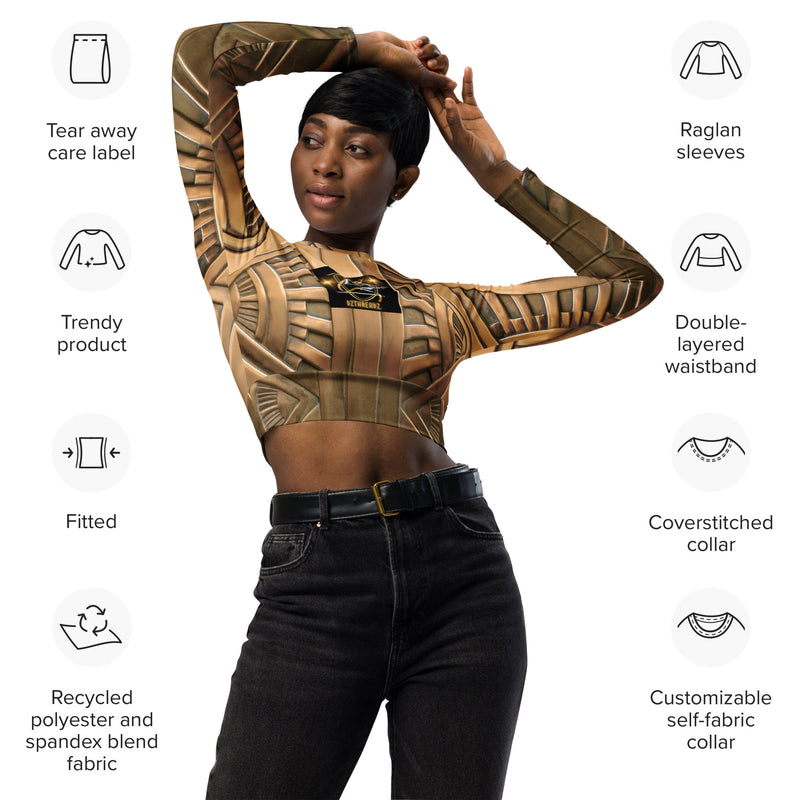 DzThreaDz. Gold Armor Recycled long-sleeve crop top