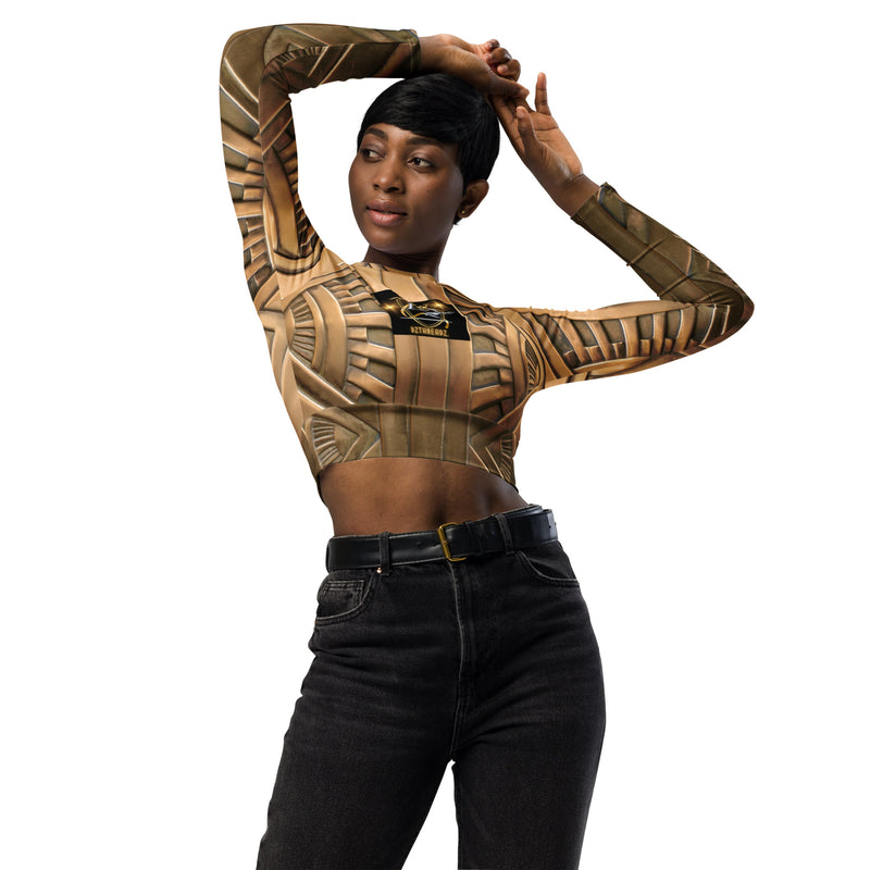 DzThreaDz. Gold Armor Recycled long-sleeve crop top