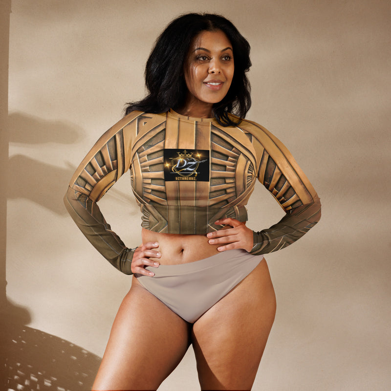 DzThreaDz. Gold Armor Recycled long-sleeve crop top