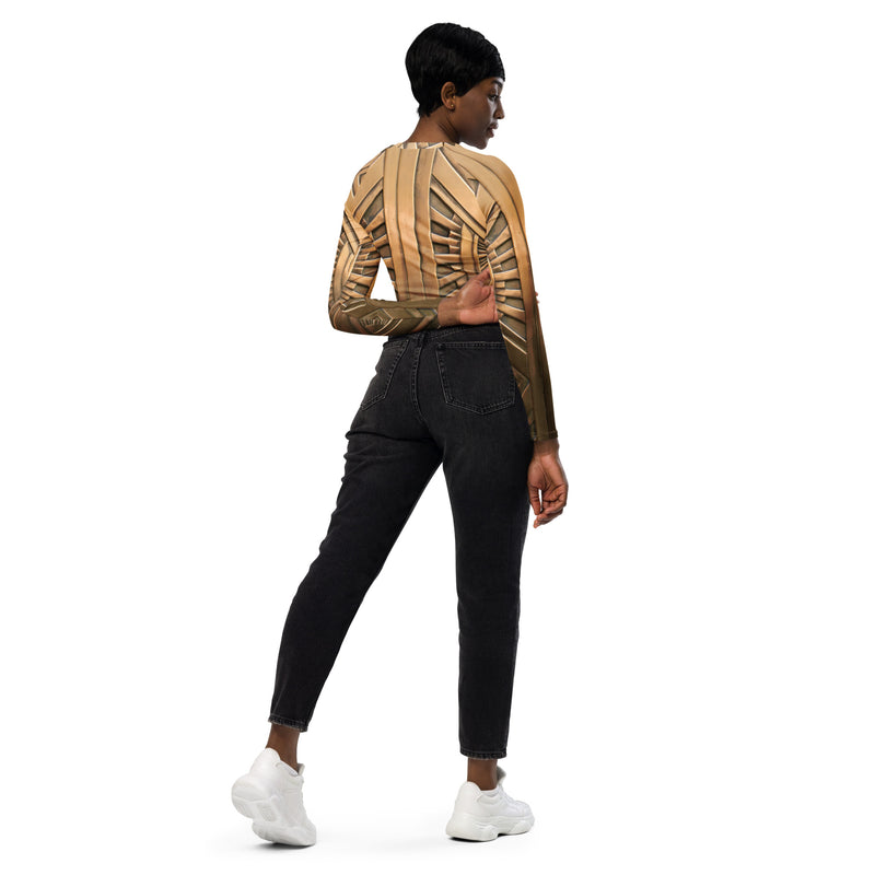 DzThreaDz. Gold Armor Recycled long-sleeve crop top