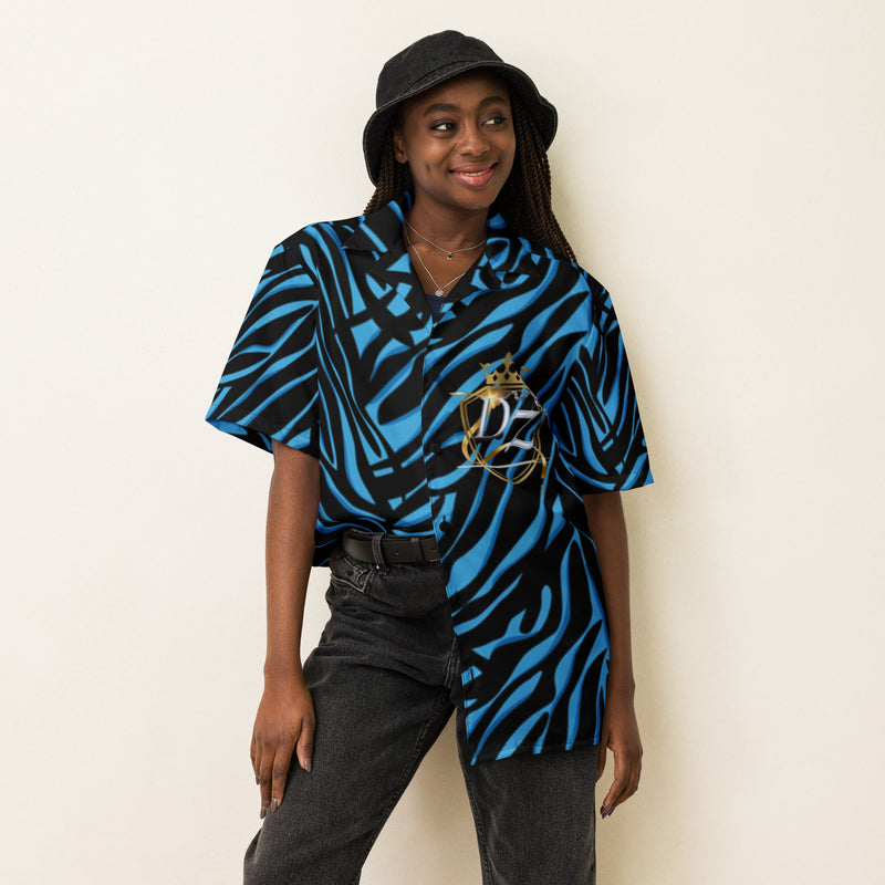 DzThreaDz. Blue Zebra Unisex button shirt