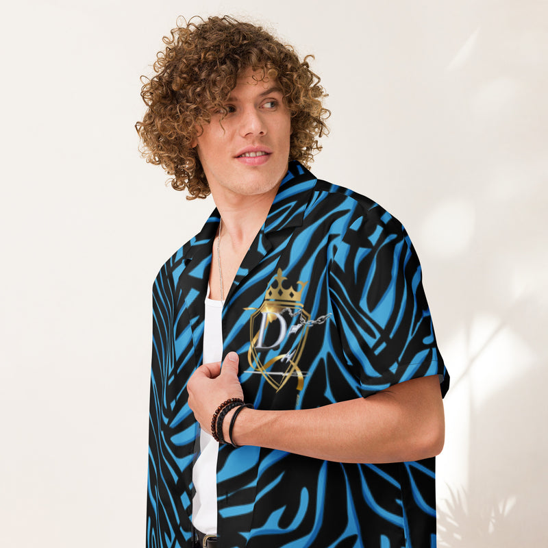 DzThreaDz. Blue Zebra Unisex button shirt