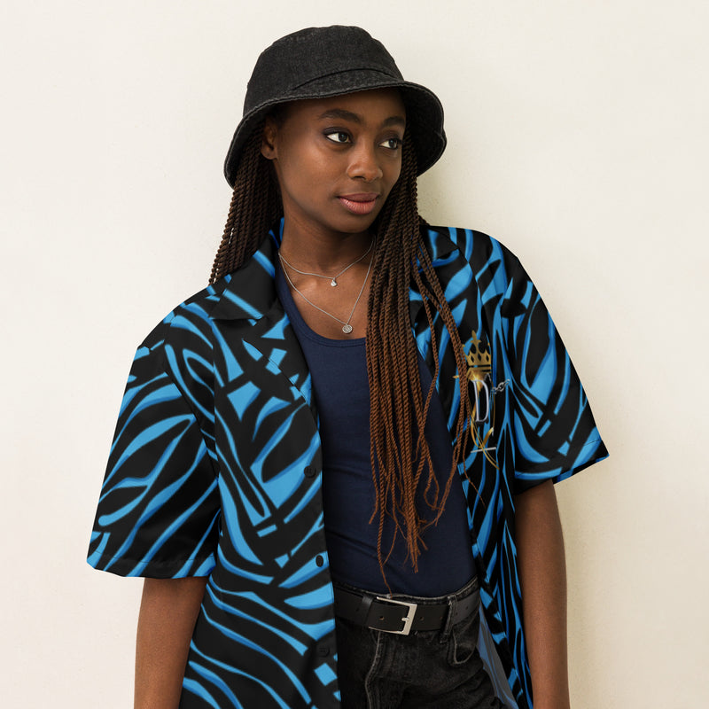 DzThreaDz. Blue Zebra Unisex button shirt