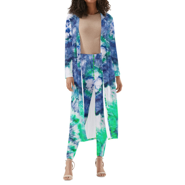 DzThreaDz. Tie Die Women's Long Sleeve Cardigan and Leggings 2pcs