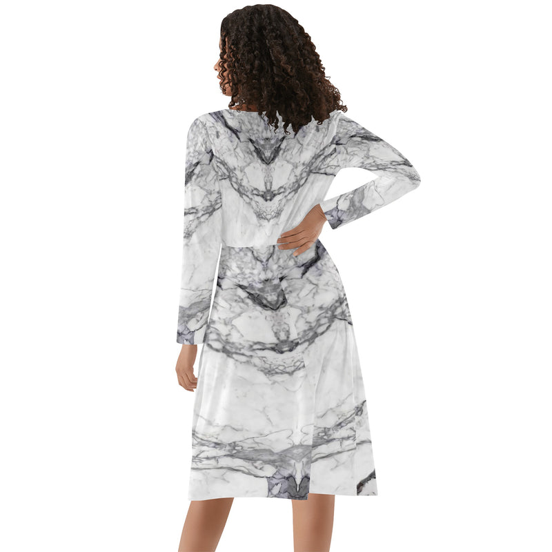 DzThreaDz.Women's V-Neck Long Sleeve Ruffle Dress