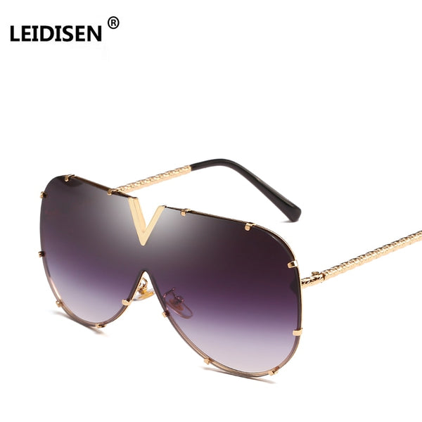 LEIDISEN 2018 One Piece Sunglasses Men Brand Designer High Quality Oversized Sunglasses For Women Sunglass Metal UV400 Mirror