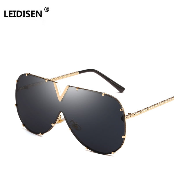 LEIDISEN 2018 One Piece Sunglasses Men Brand Designer High Quality Oversized Sunglasses For Women Sunglass Metal UV400 Mirror