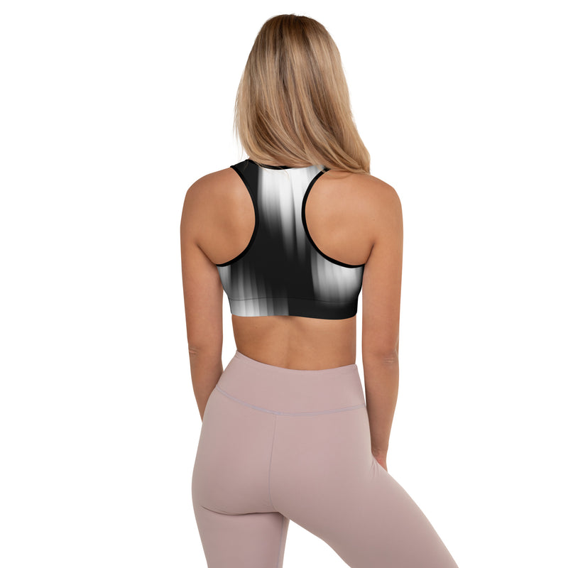 DzThreaDz. Black and White Fade Padded Sports Bra