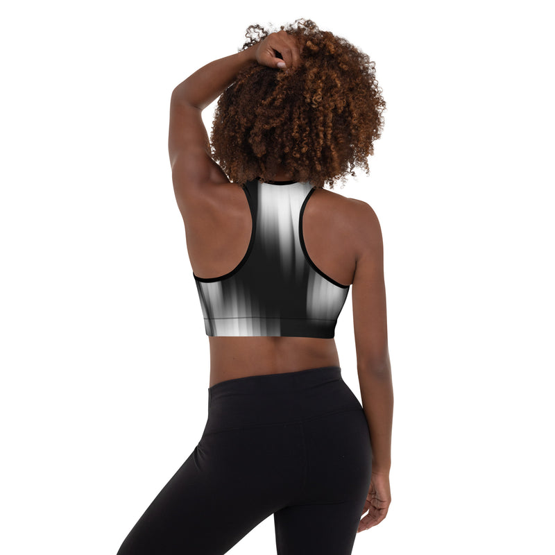 DzThreaDz. Black and White Fade Padded Sports Bra