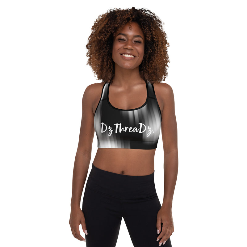 DzThreaDz. Black and White Fade Padded Sports Bra