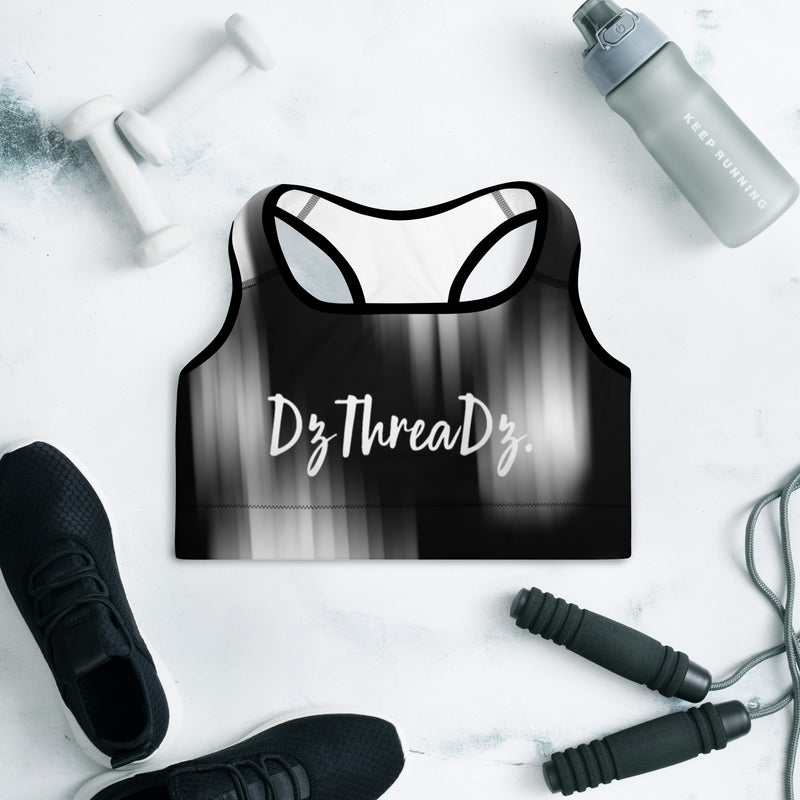 DzThreaDz. Black and White Fade Padded Sports Bra