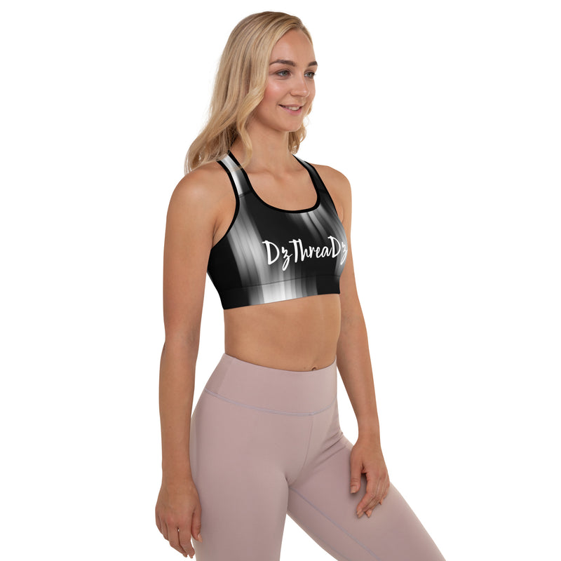 DzThreaDz. Black and White Fade Padded Sports Bra