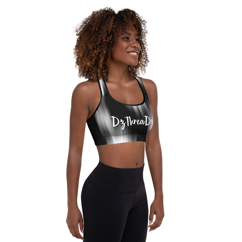 DzThreaDz. Black and White Fade Padded Sports Bra