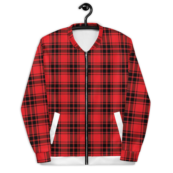 DzThreaDz. Red Plaid Unisex Bomber Jacket