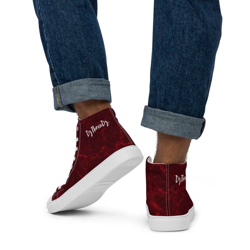 DzThreaDz. Red Marble Men’s high top canvas shoes